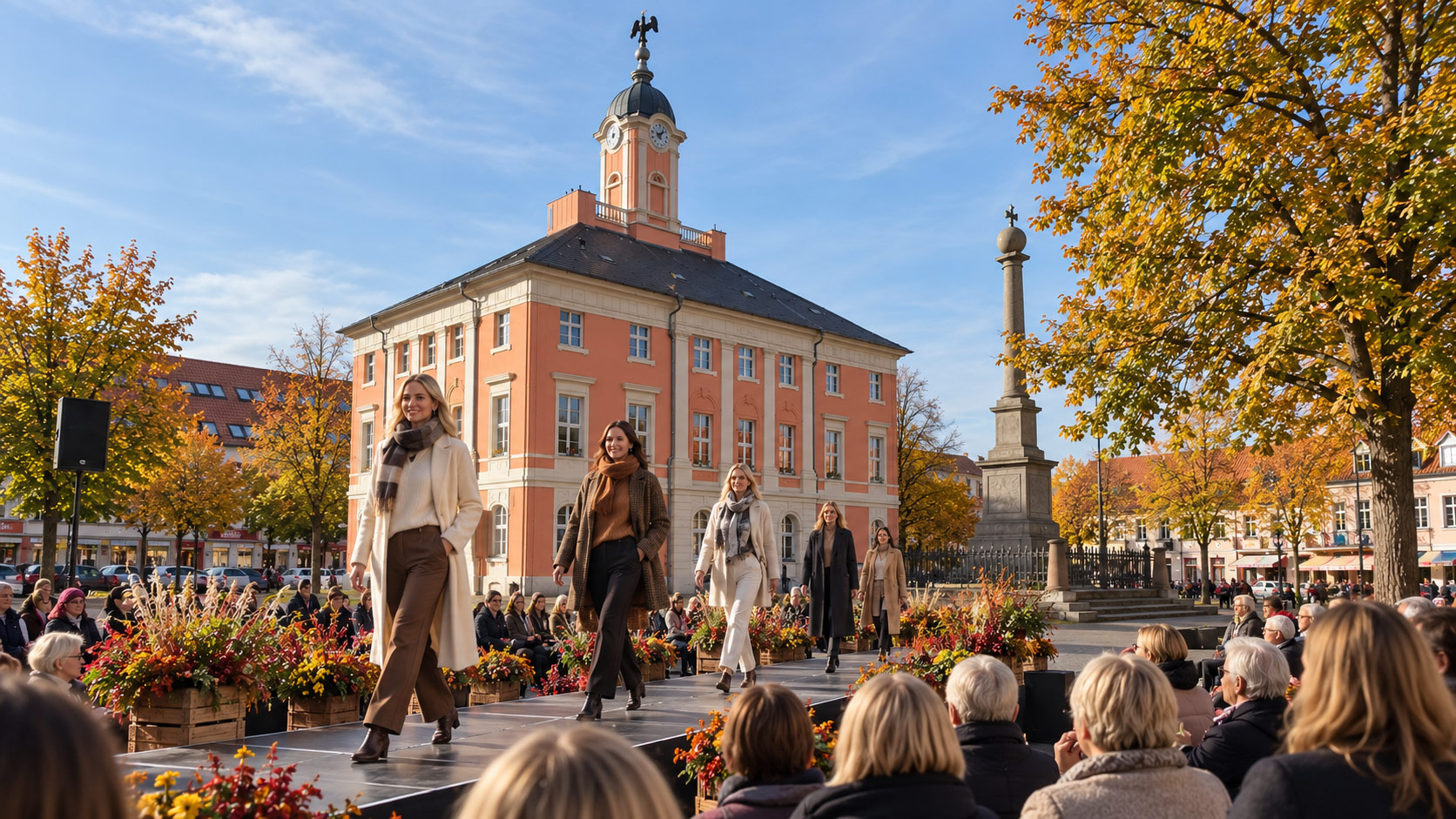Modenschau auf dem Templiner Marktplatz (Bild: KI generiert)